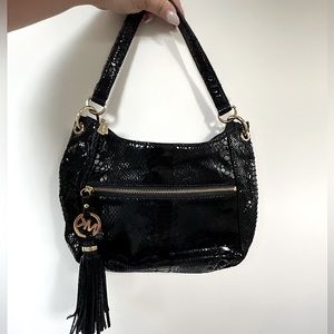 Black Snakeskin Leather Shoulder Bag